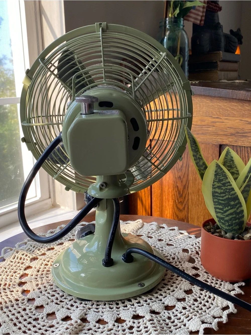 NEW! Allaire Restoration Hardware Vintage Retro Table Fan in Sage Green 3 Speeds